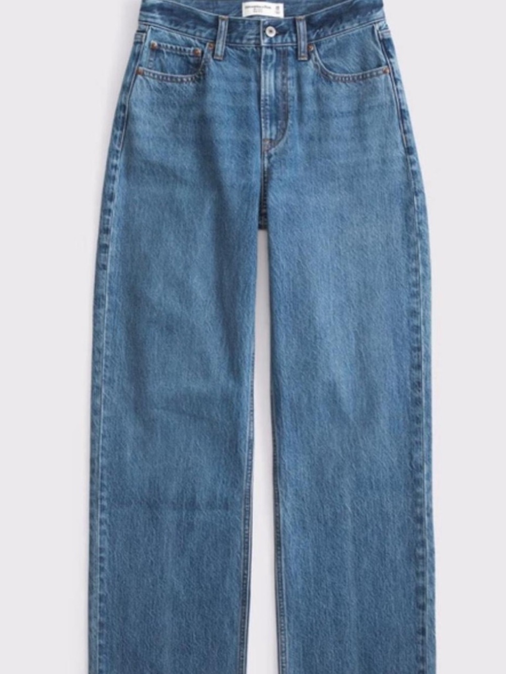 Abercrombie 90s Relaxed High Rise Medium Wash Jean with Back Distressed Hem